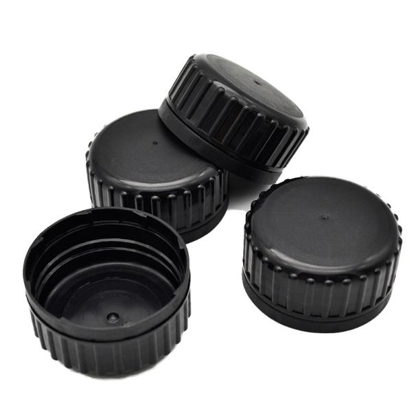 Black Plastic Ribbed Closure 44mm Pilfer Proof Cap For Engine Oil Bottle