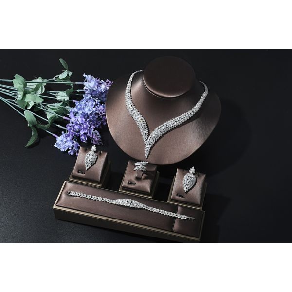 Dubai Jewelry Set Jewelry 4 Pieces Set Euro-america the Middle East Fashion Plating Plating 3A Zircon Bridal Wedding Opp Bag