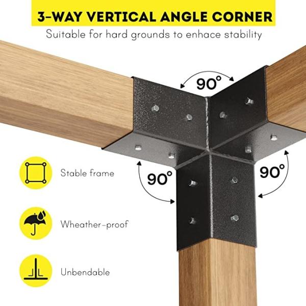 Wood Frame Pergolas Supporting 3-Way Corner Bracket Shoulders for Canopies Gazebos