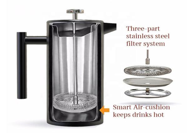 Double Walled Cafetiere 8 Cup Metal French Press Stainless Steel Coffee Maker