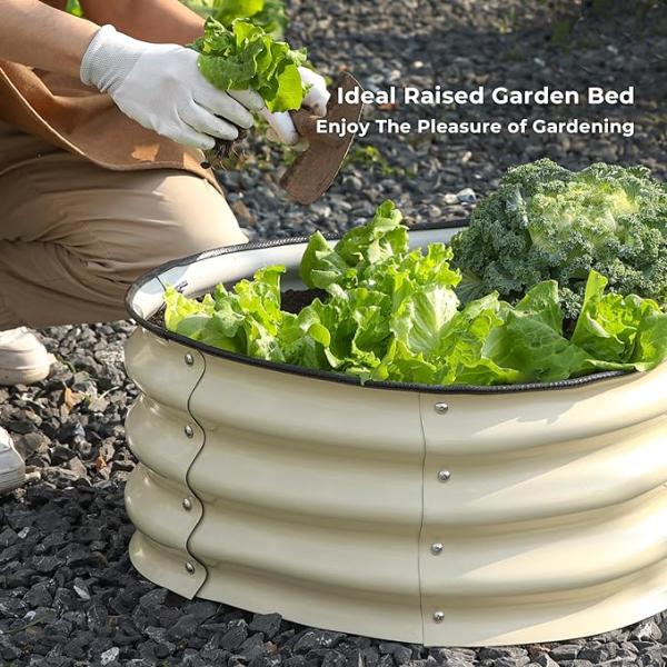 2*2*0.67 Ft Ivory White Metal Raised Garden Bed With Rubber Edge Tool-Free Assembly