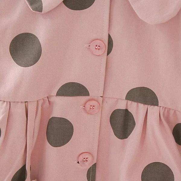 Pink Lapel 110CM Spring Children'S Clothing Coat Polka Dot Pattern