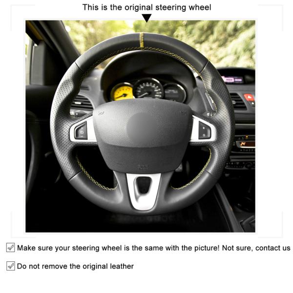 New Arrival Custom Black Leather Car Accessories Hand Sewing Steering Wheel Cover For Renault Megane 3 (Coupe) RS 2010-2016