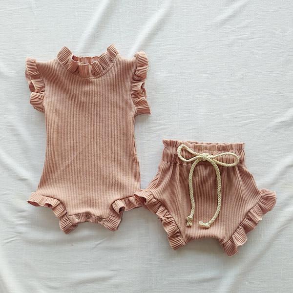 Stock and Custom Wholesale 100% Cotton Baby Clothing Set Summer Baby 3pcs Set Baby Summer 2pc Clothes