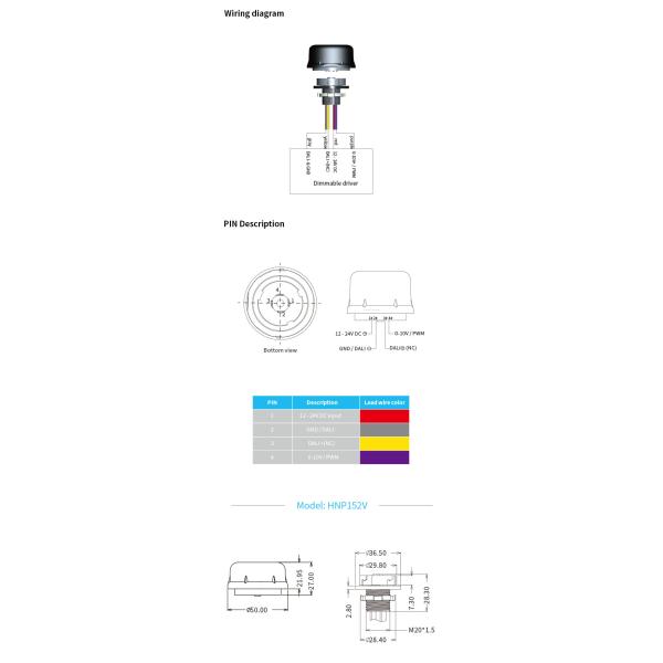 12VDC Input Night Dim Mode Zhaga Book 18 HNP152V 10mA DALI Daylight Sensor Switch