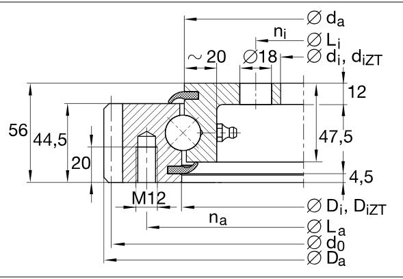 VLA200844-N Four point contact bearings  light series external gear teeth,inner ring flanged 734x950.1x56mm