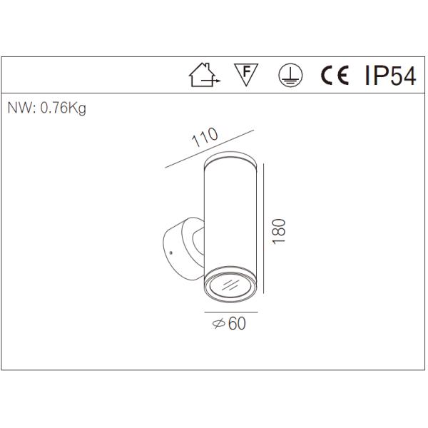 14W IP54 Cylinder LED Outdoor Wall Light Shine , Up And Down Wall Light CE / RoHS round shape