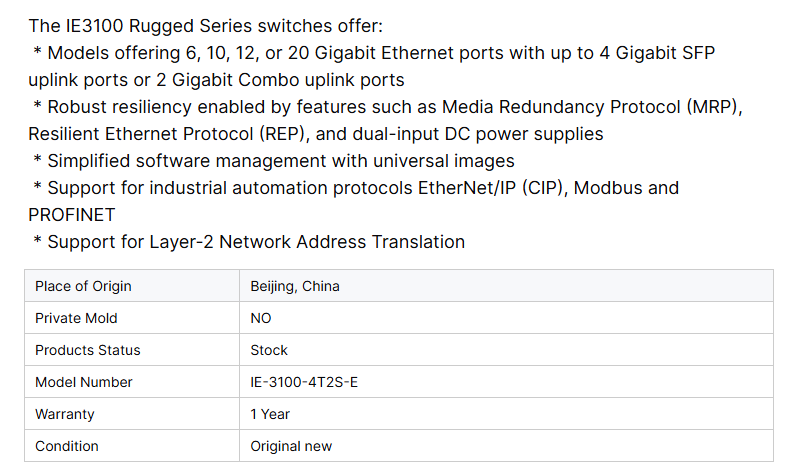New Cisco IE-3100-4T2S-E Network Switch with 4 Ports GE Copper and 2 GE SFP Uplinks Industrial Switch with 1 Year Warranty