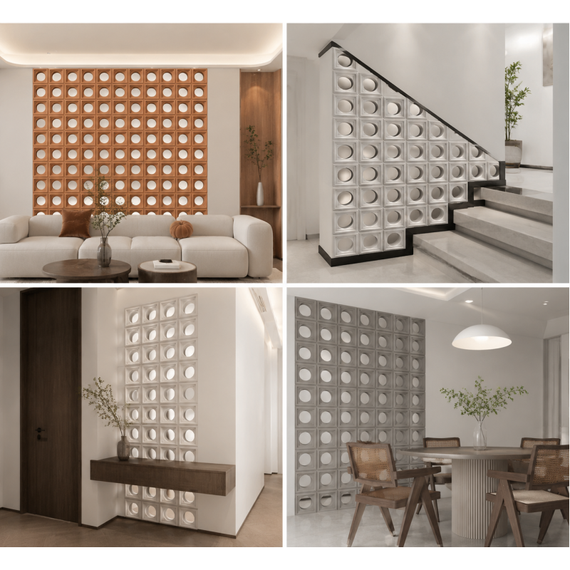 Round Holes PU Decorative Wall Panel Faux Nine Blocks Molding Eco Friendly For Partition
