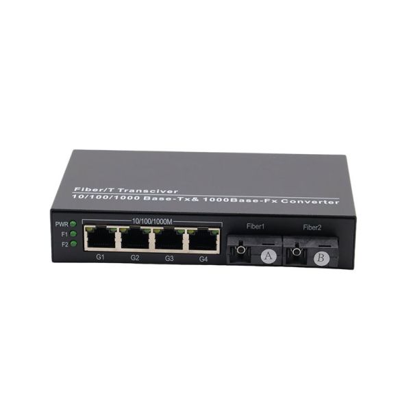 High Density Ethernet Fiber Switch Gigabit 2 SC Fiber 4 RJ45 Ports 10/100