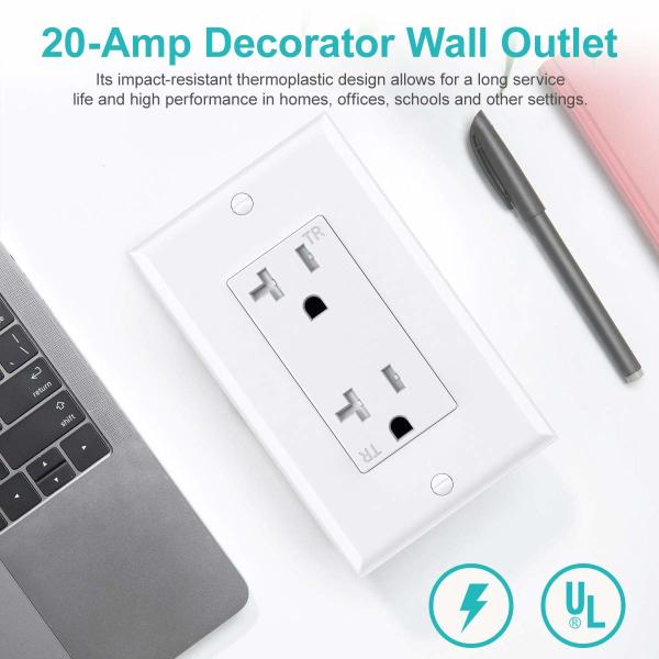 20 Amp Decorator Receptacle Plastic Wall Outlet Socket 125V 60Hz