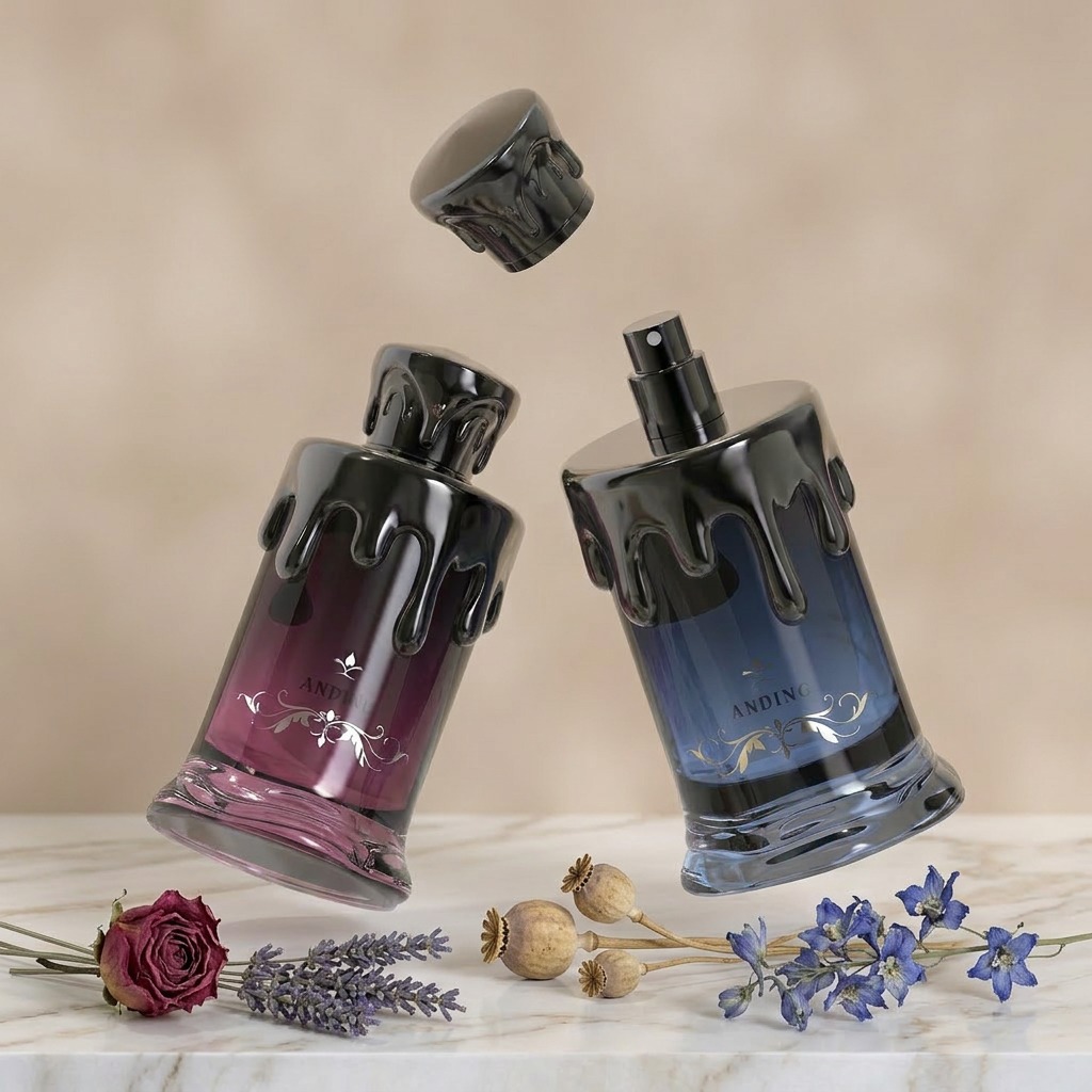 100ml Perfume Bottle Glass Unique Candle Shape Drip Cap Empty Spray Crimp Neck