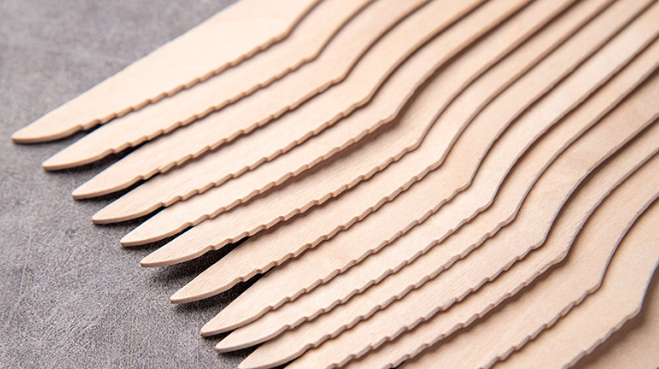 Disposable Biodegradable Bamboo Cutlery Set Natural Grain Heat Resistant Up To 120C