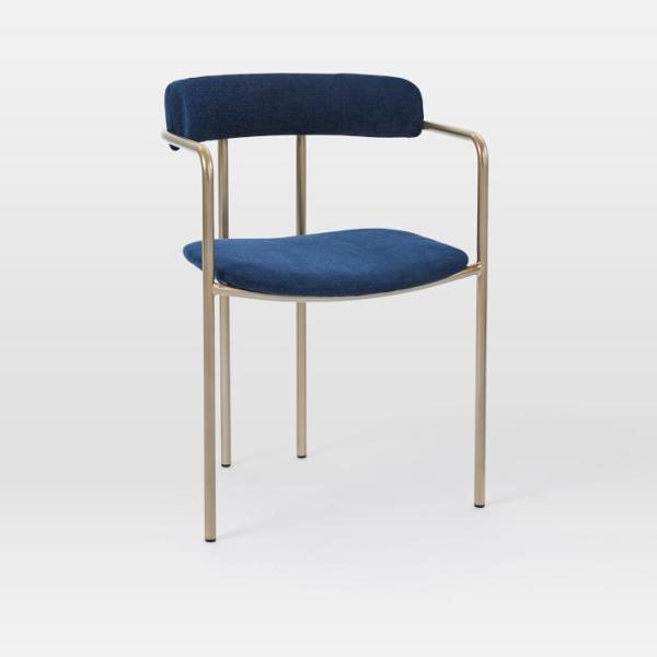 Slim Lenox Velvet Fiberglass Dining Chair Blackened Brass Steel Frame