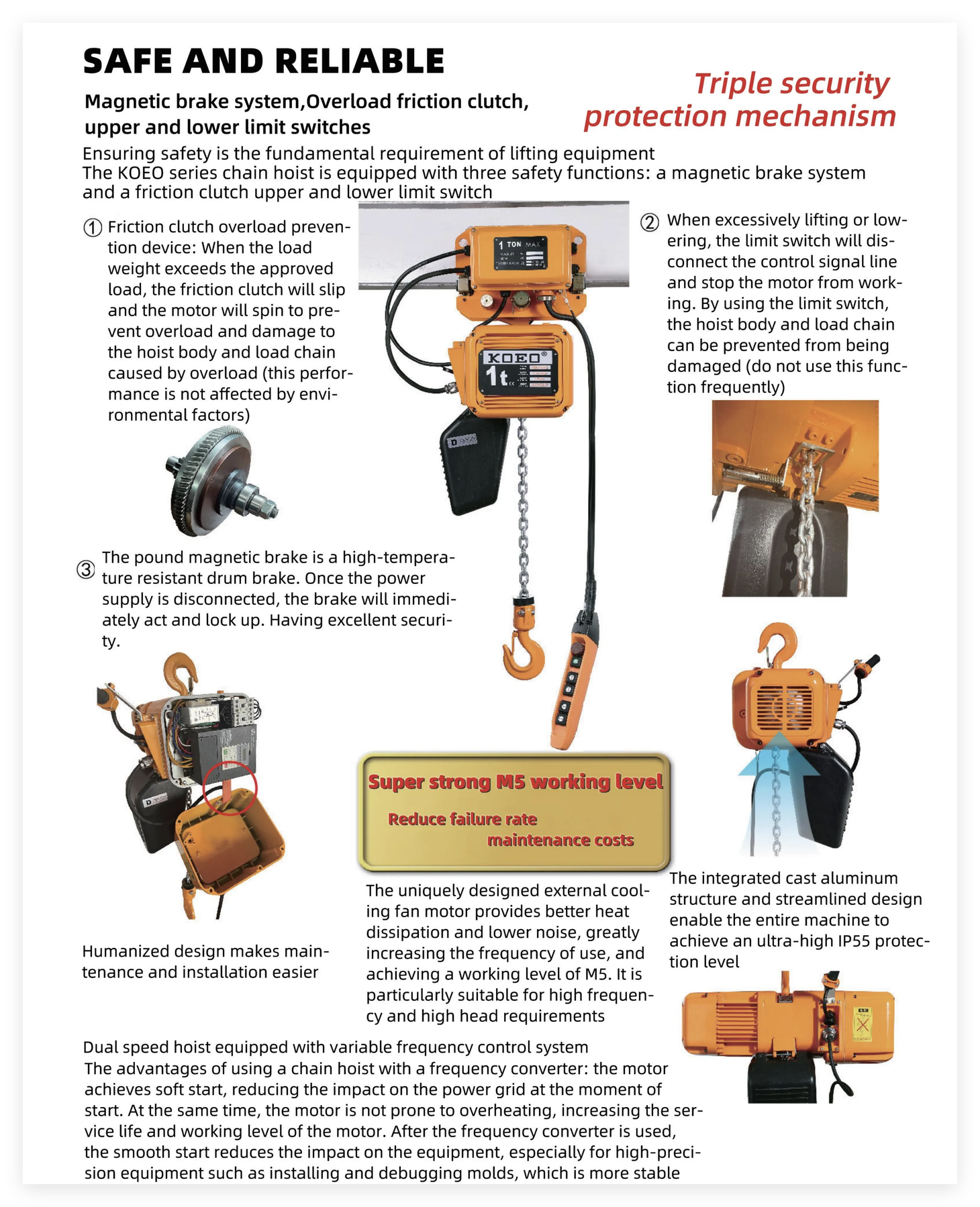 Custom Electrical Chain Hoists 2 Ton Ultra Low Headroom Hoist 1.5KW
