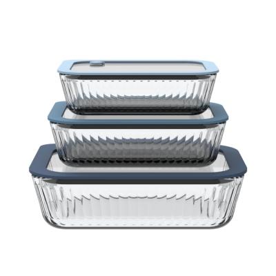 Rectangular Striped Microwave Safe Glass Containers With Vented Glass Lid