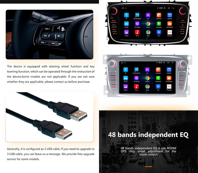 Android 10 2 Din Car Multimedia Player 7 дюймовый двойной диновый автомобиль Android стерео оперативная память 2 ГБ Ford Focus Mondeo
