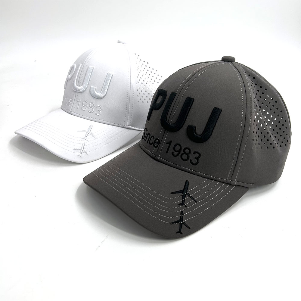 6 Panel Laser Cut Perforated Golf Dad Hat Waterproof 3D Embroidery Baseball Cap