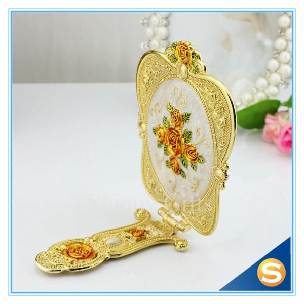 Rose Design Metal Materials Vanity Girl Hollywood Cosmetic Makeup Table Mirror With Handle Wedding Gifts