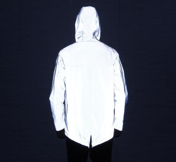 Mid Length Waterproof Mens Reflective Jacket With Hood Long Fishtail Style