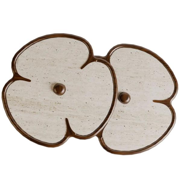 Wooden Round Marble Center Table For Living Room Clover Design