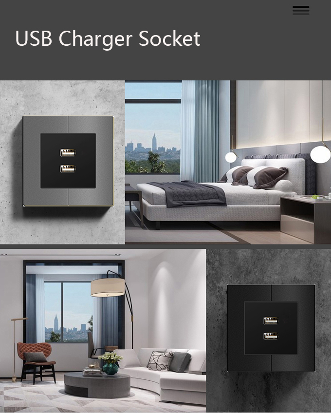гнездо заряжателя USB 50/60Hz, двойное гнездо штепсельной вилки с Usb 86x86mm