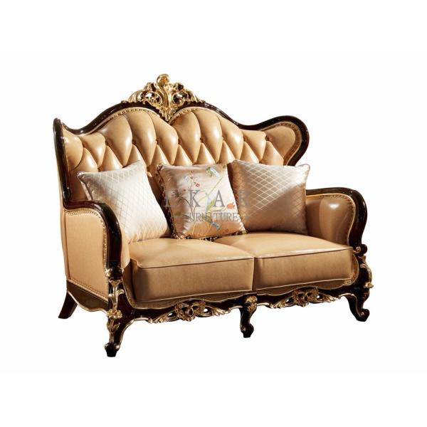Living Room Luxury Wooden Frame Leather Sofa Set