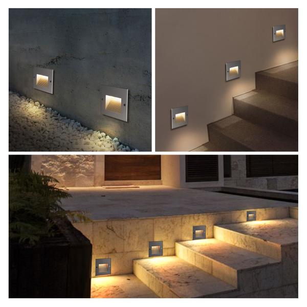 Square Aluminum Staircase Recessed Wall Light 3w DC 24v  Aluminum Material for Stylish Interiors