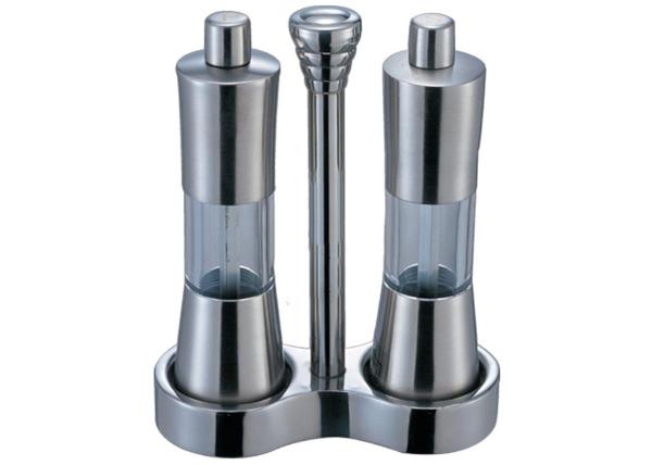 Stainless Steel Salt And Pepper Shaker And Mill , Commercial Buffet Supplies 2 Pieces Flavour Bottles Set With Handle