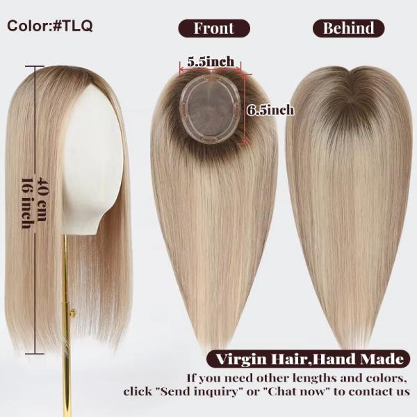 16 Inch Silk Base Hair Topper 5X5 Light Brown Ombre European Hair Wigs Topper Custom Remy 100% Human Hair Topper for Women