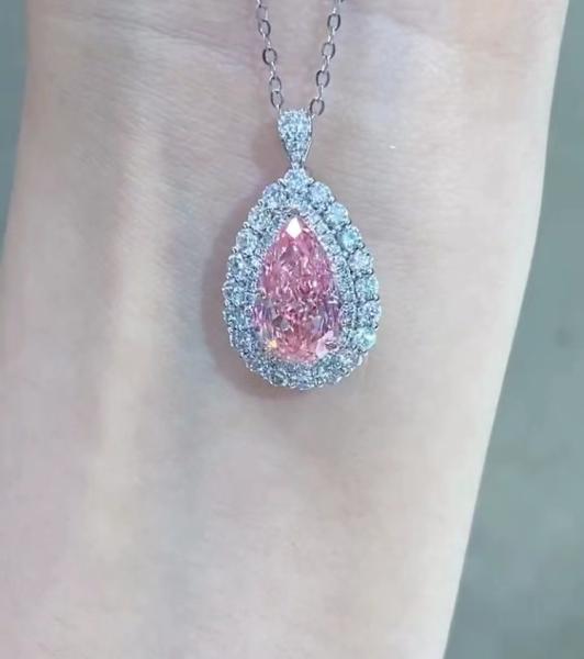 Anel de noivado de diamante rosa de corte de pêra casamento 18K ouro branco CVD anel de diamante