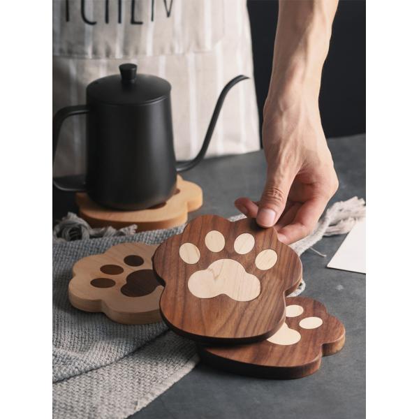 Fashion Cat Claw Shape Walnut Cup Mat Coasters 11.5x12.5x1.2cm for Customized Logo