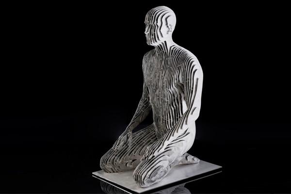 Modern Brushed Stainless Steel 316 Kneeling Man Statue