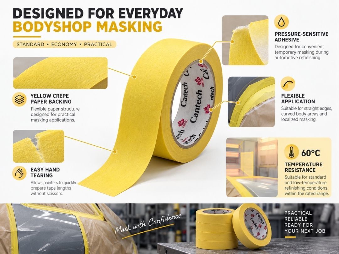Premium Yellow High Temperature 100 Degree Automotive Masking Tape For Car Painting
