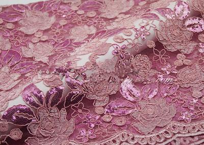 Tela cor-de-rosa amarrado do laço da lantejoula do bordado com afiação Scalloped para o vestido do partido