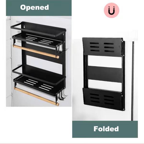 4 Tier Magnetic Fridge Organizer for Kitchen Paper Towel Holder 5 Hooks and 2.6KG Capacity