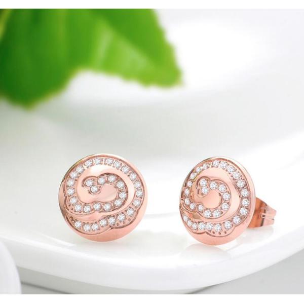 18K Rose Gold Stainless Steel Jewelry Flower Fashion Earrings Women Jewelry Round Shiny Ear Stud