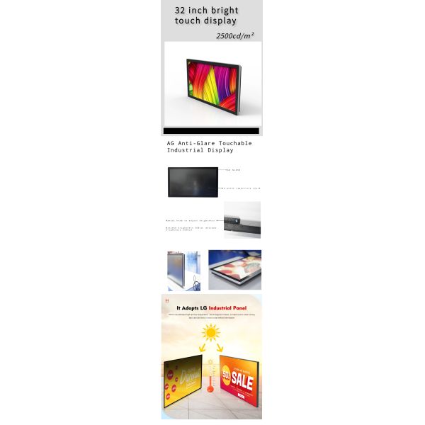 32-Inch 3000Nits Brightness IP65 Waterproof Capacitive Touch Screen Monitor for Outdoor LCD Display