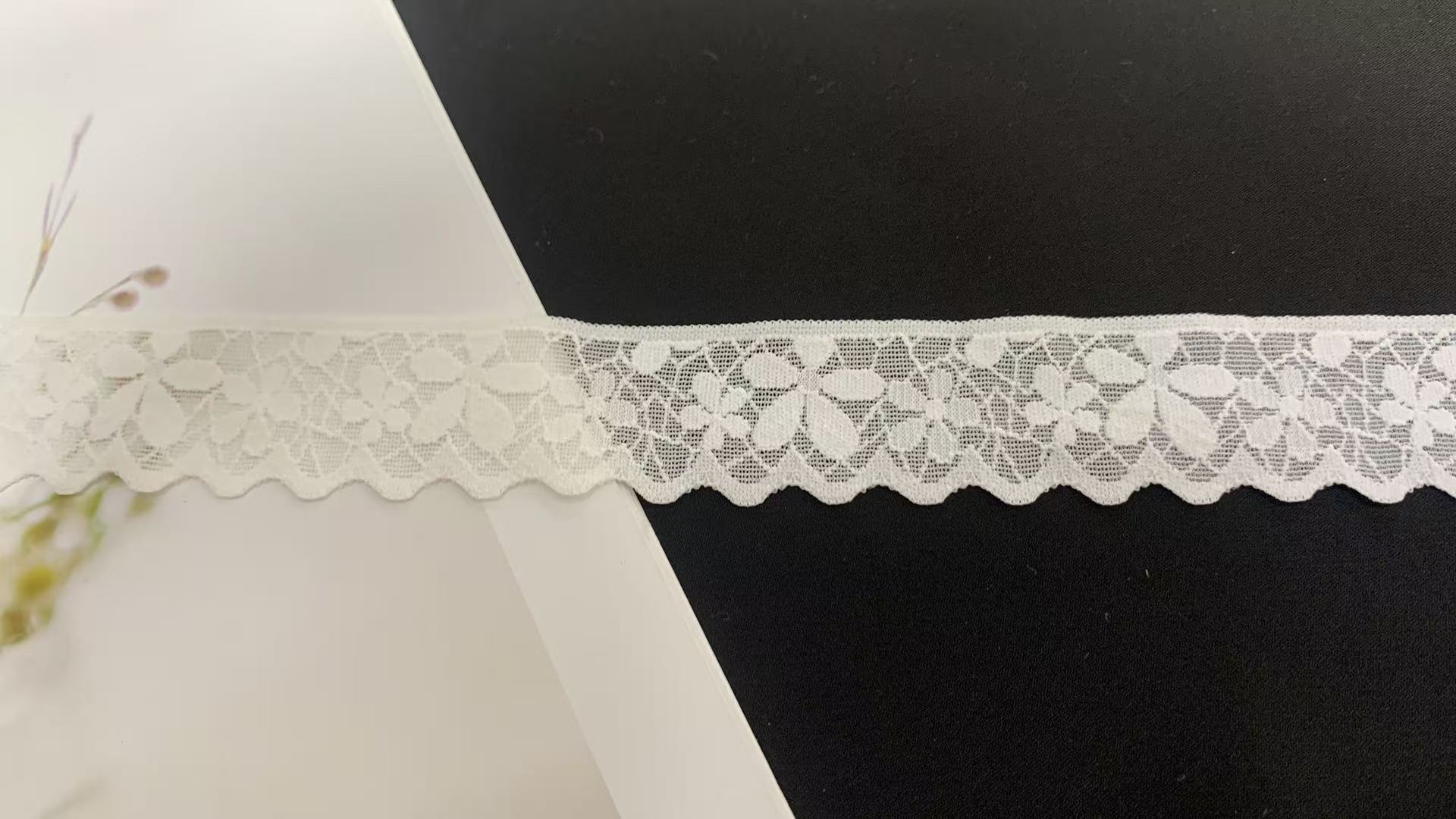 2.2cm Width Vintage Floral Hollow Stretch Lace Trim with Scalloped Bottom Edge Custom Dyed for Wedding Dress and Lingerie