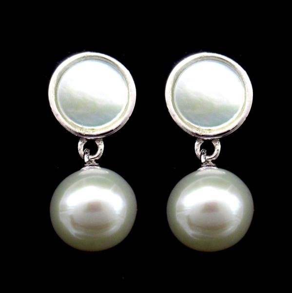 Korean Japanese Style 925 Silver Zircon Drop Earrings / Symmetry Pearl Shell Dangle Earrings