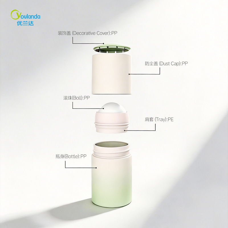 75ml Straight Round Plastic Antiperspirant Roller Ball Packaging for Body Care & Sunscreen with Dual-Color Decorative Cap