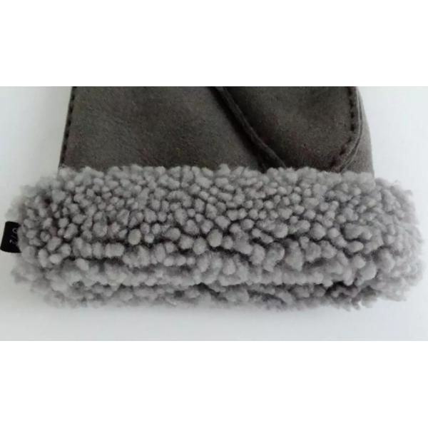 Women'S Grey Leather Shearling Gloves Shearling Lined Suede Gloves Mittens