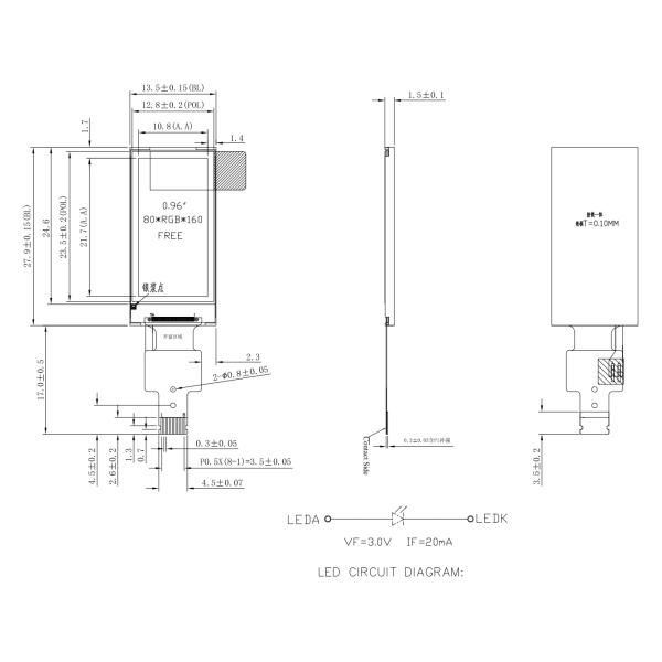 0.96 дюймовый IPS TFT дисплей 80x160 пикселей ST7735 Driver IC SPI Interface