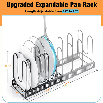 Black Metal Adjustable Pot And Pan Organizer Rack For Cabinet