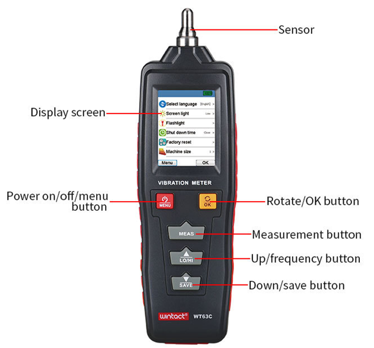 WT63B Color Screen LCD Digital Vibration Analysis Meter  for Acceleration Measurement