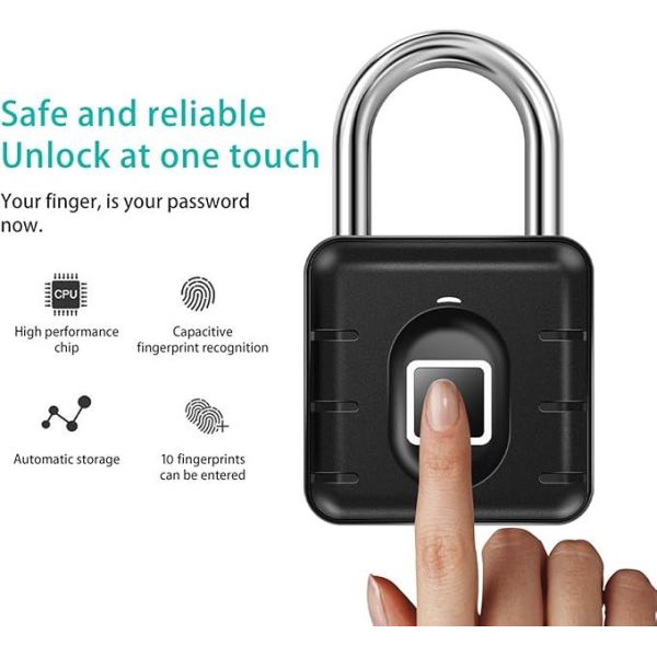 IP67 Waterproof USB Rechargeable Security Smart Fingerprint Padlock Zinc Alloy+ABS 304 Stainless Steel Shackle Eco-Friendly Tuya