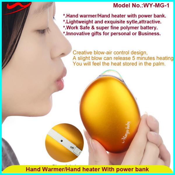 Innovative usb rechargeable mini electronic hand warmer With power bank WY-MG-01