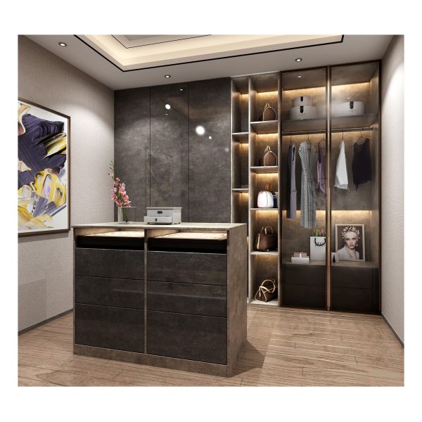 Modern  high series light  luxury  Multi-Storage Space  Black Gold Cloak Room customized design wardrobe for man