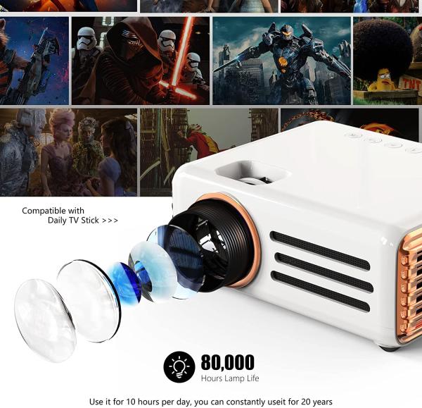T3 White Smart Portable Projector Android 9.0 1080P Mini Projector For Home