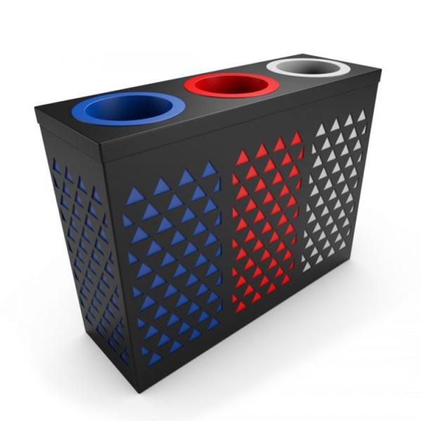 Three Compartments 350mm Width 35L Steel Outdoor Trash Can